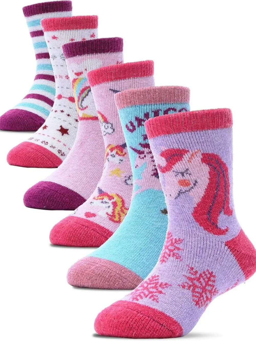 Cozy Merino Wool Socks for Kids - Thick Thermal Winter Hiking Crew Socks, 6 Pack